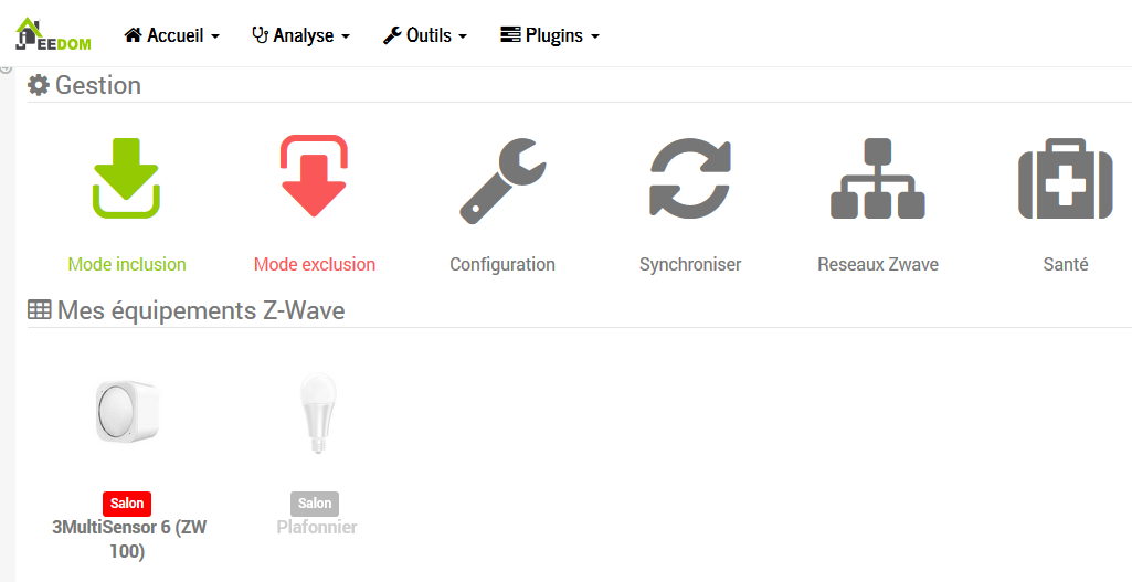 Le mode inclusion dans la configuration du module Z-Wave