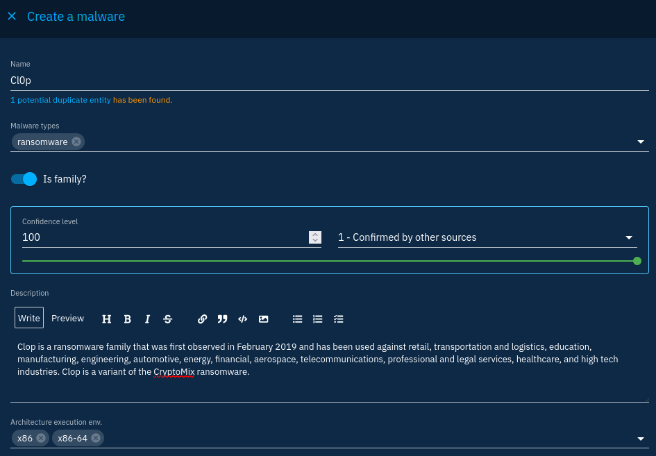 Malware creation screen